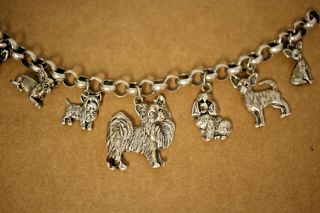 Custom Estate Vintage Sterling Silver All Dog Charm Bracelet (signed E,  F) - 64g