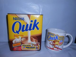 Vtg Nestle Quik Empty 2 Lb Tin Container & Mug Us Ski Team Winter Olympics Rare