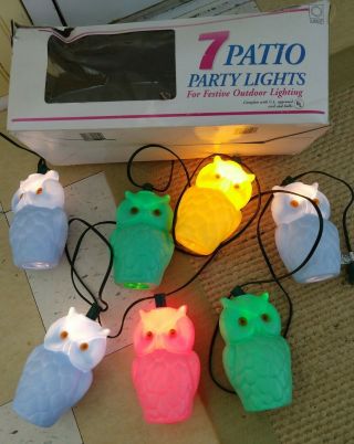 Vintage Lidco Owl - Lites Party Lights Set 7 Blow Mold Owl Lanterns Patio