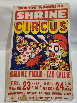 Vintage Old Circus Poster Shriners Clown Circus