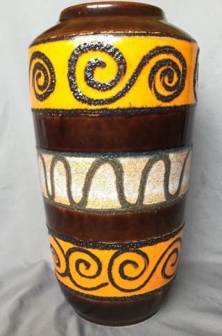 38cm West German Vase Ceramic 517 - 38 Vintage Retro Scheurich Lava Swirl Brown