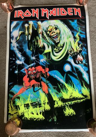 Vintage 1983 Iron Maiden Number Of The Beast Black Light Poster 35x23