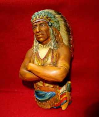 Vintage Bossons Indian Chief W/blue Head Dress Chalkware Wall Hanging England