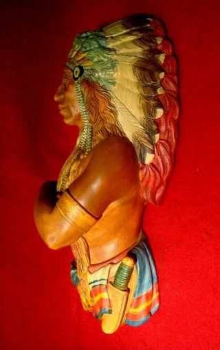 VINTAGE BOSSONS INDIAN CHIEF w/BLUE HEAD DRESS CHALKWARE WALL HANGING ENGLAND 3