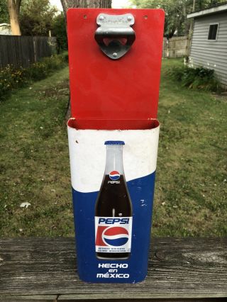 Vintage Mexico Metal Pepsi Bottle Opener Sign Gas Oil Soda