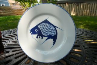 Vintage Chinese Porcelain Plate W/koi Carp Fish Blue And White 10 "