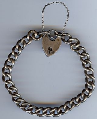 Vintage English Sterling Silver Bracelet With Padlock Heart Clasp Charm
