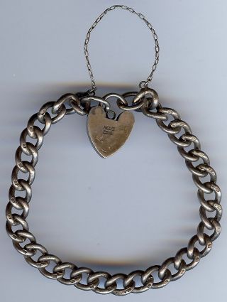 VINTAGE ENGLISH STERLING SILVER BRACELET WITH PADLOCK HEART CLASP CHARM 2