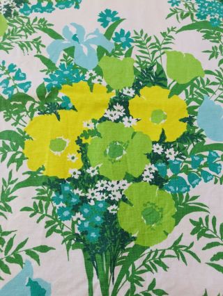 Vintage Cotton Floral Tablecloth Bright Flower Power 44” X 80” Rectangular