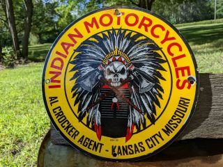 Vintage 1932 Indian Motorcycles Porcelain Advertising Sign Kansas City Missouri
