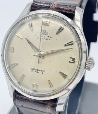 Stunning Vintage Steel Bucherer 21 Jewel Automatic Incabloc Watch