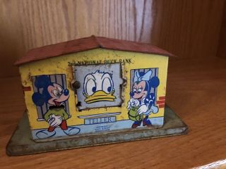 1950s J.  Chein Vintage Disney Donald Duck Tin Litho Metal Mechanical Bank