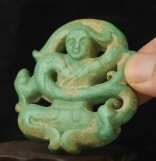 Chinese Old Natural Jade Hand - Carved Statue Ancient Dancer Pendant 2.  1 Inch