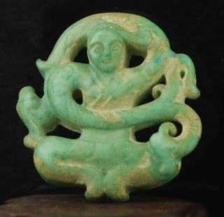 Chinese old natural jade hand - carved statue ancient dancer pendant 2.  1 inch 3