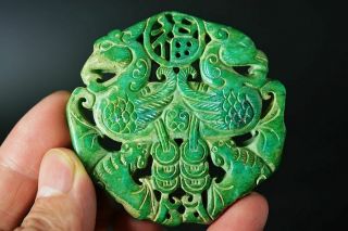 Delicate China Old Jade Hand Carved “mandarin Duck/bat” Pendant C53