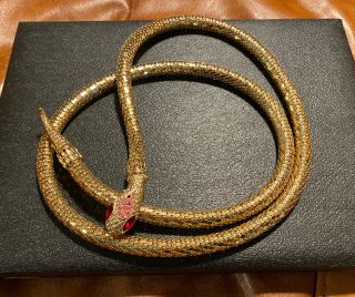 Vintage Whiting & Davis 41 " Gold Tone Mesh Snake Belt / Necklace Rhinestone
