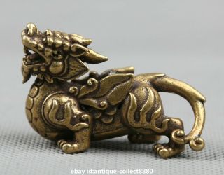 2.  2 " Curio Chinese Bronze Animal Kylin Chi - Lin Qilin Pixiu Pi Xiu Beast Statue麒麟