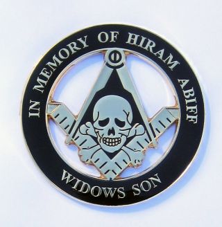 Auto Emblem Square Compass Skull Bones Hiram Abiff Widows Son Mason