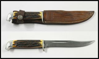 Vintage Case Hunting Fighting Knife 1940 - 1965 Stag Handle Leather Sheath