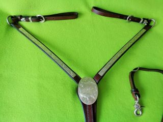Congress Leather Quality Vintage Silver Western Show Breast Collar Cond Nr