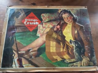 Vintage Orange Crush Advertising Sign 26x34 Cardboard