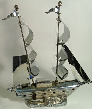 Vtg Mcm Art Deco Chrome Boat Ship Sailboat Yacht Schooner Table Tv Lamp