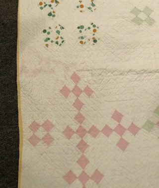 Lovely Vintage Nine Patch Hand - sewn Quilt Golds Multi 85 