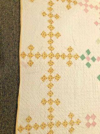 Lovely Vintage Nine Patch Hand - sewn Quilt Golds Multi 85 