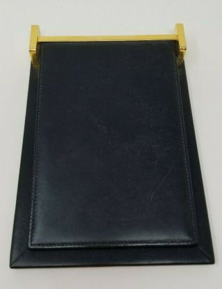 Mark Cross Italy Gold Black Leather Notepad Holder / Clipboard Vintage
