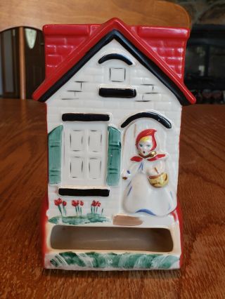 Vintage Hull Little Red Riding Hood Wall Mount Match Holder 5 3/4 "