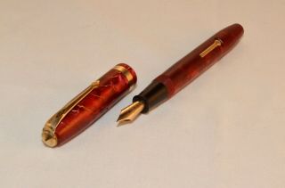 Vintage Conway Stewart 84 Fountain Pen - Red,  Gold Veined Pearl - - C1955