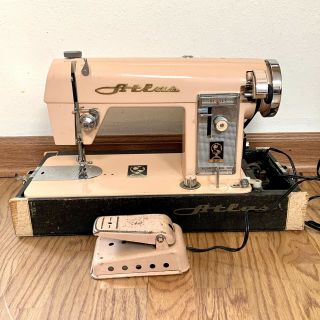 Vintage Atlas Pink - Peach Precision Sewing Machine Japan Made With Case