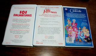 Walt Disney BLACK DIAMOND VHS Tapes (3) Cinderella 101 Dalmatians Rescuers 2