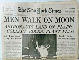 Vintage York Times Men Walk On Moon Newspaper July 21 1969 Neil Armstrong