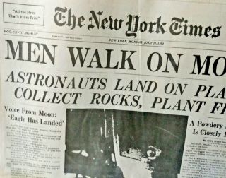 Vintage York Times Men Walk On Moon Newspaper July 21 1969 Neil Armstrong 2