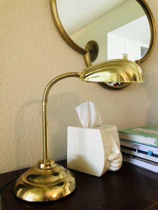 Vintage Brass Clam Shell Gooseneck Desk Lamp Art Deco Hollywood Regency Table