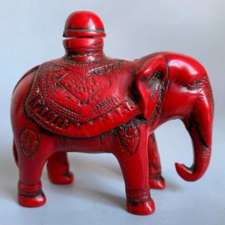 Collectable Handwork Old Coral Carve Auspicious Elephant Souvenir Snuff Bottle