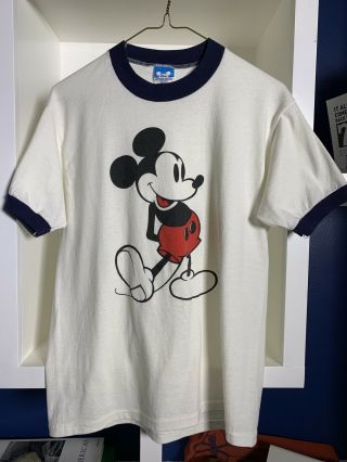 Vintage Disney Mickey Mouse Ringer T - Shirt Size Medium