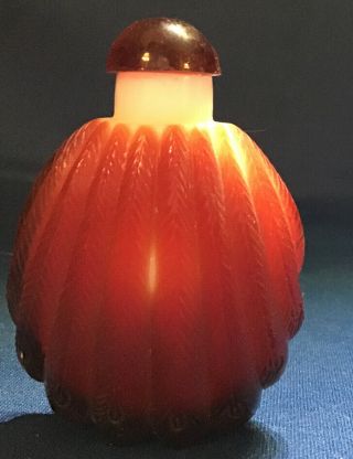 Vintage Glass Chinese Snuff Bottle - White With Red Over Ornamentation