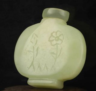 Chinese Old Natural Jade Hand - Carved Statue Flower Snuff Bottle