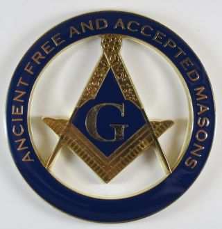 Auto Emblem Masonic Square & Compasses Af&am Die Cut Metal Enamel Freemason