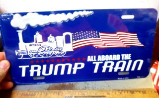 All Aboard The Trump Train 2020 Metal License Plate Made In Usa,  Us Flag,