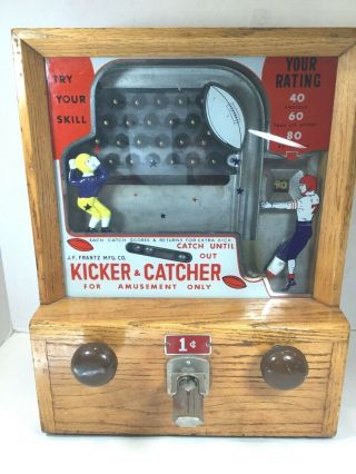Vintage Penny Pin Ball Machine " Kicker - Catcher " Oak Cabinet,  By Frantz Mfg,