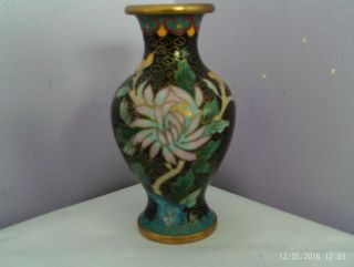 Fab Vintage Chinese Cloisonne On Brass Sprouting Flowers Des Vase 10.  5 Cms Tall