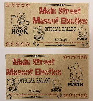 Disneyland “main Street Mascot Election” Official Ballot Vote For Hook Pooh 1995