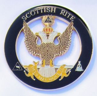Auto Emblem Scottish Rite 33 Wings Up Metal Enamel Masonic Freemason Mason