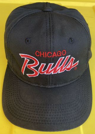 Vintage 90s Chicago Bulls Sports Specialties Script Snapback Hat Cap Black Twill