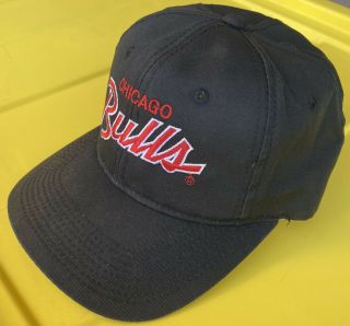 Vintage 90s Chicago Bulls Sports Specialties Script SnapBack Hat Cap Black Twill 3