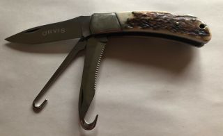 Vintage Orvis Stag Handle Folding Hunting Knife Tool 3” Blade