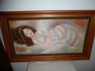 Vintage Corinne Ouzounian Signed & Framed Oil Painting - Nude Woman 36 " X 21 "